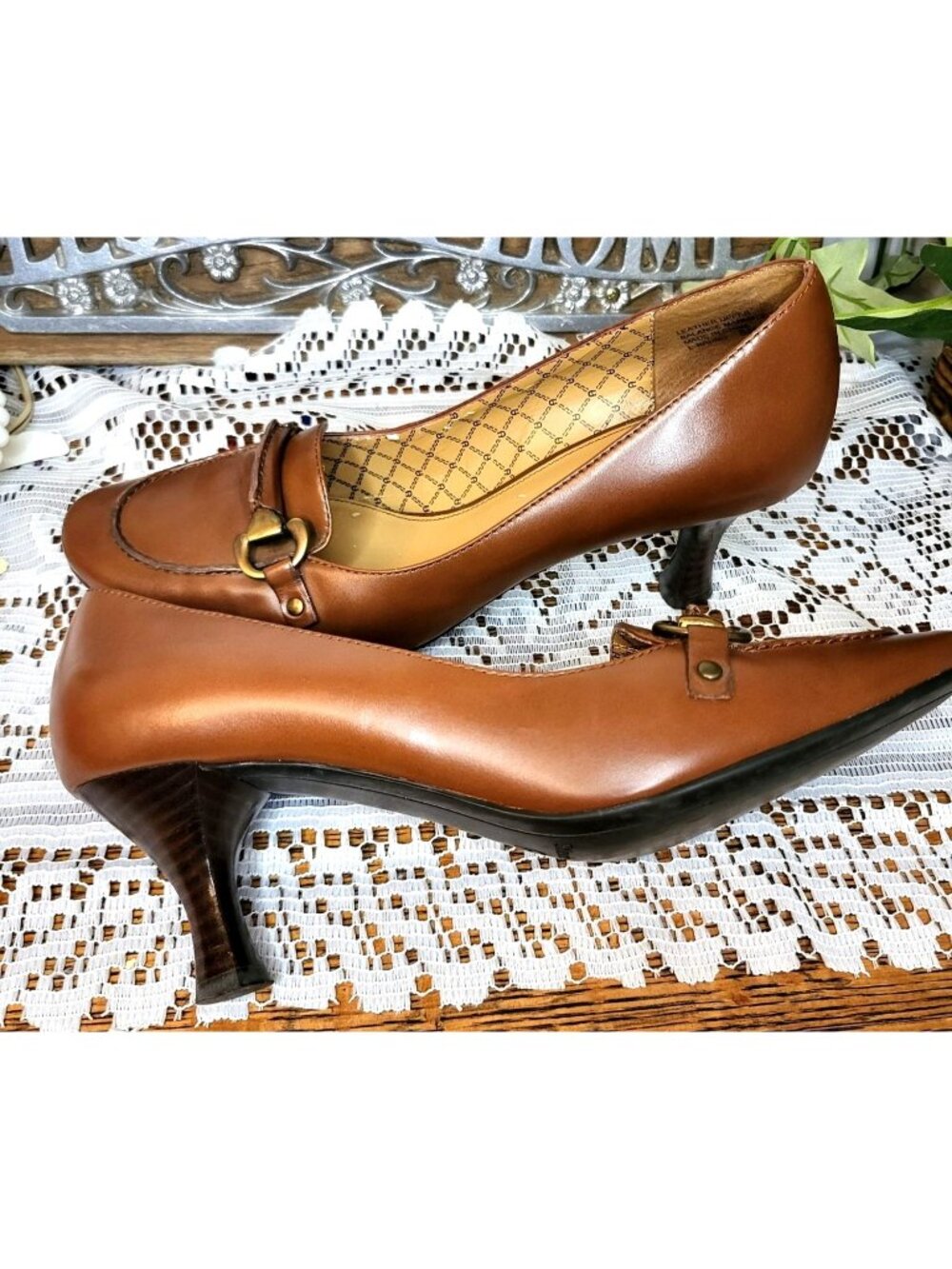 Etienne Aigner Brown Heeled Leather Loafer Bridle Hardware 8.5 Old Money Office